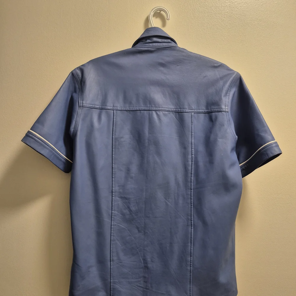 Leather  Blue Short Sleeve Shirt Jacket " DICOUNTED " - Picture 7 of 16